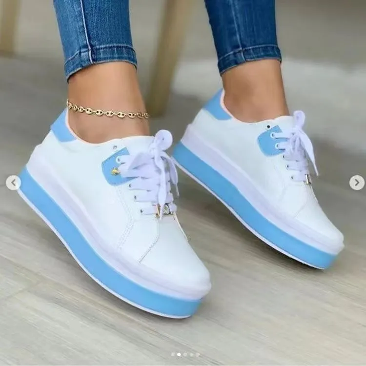

Casual Sneakers Women's 2022 Fashion Plus Size 43 Ladies Casual Vulcanized Shoes Lace Up Thick Sole Sneakers Women's Shoes