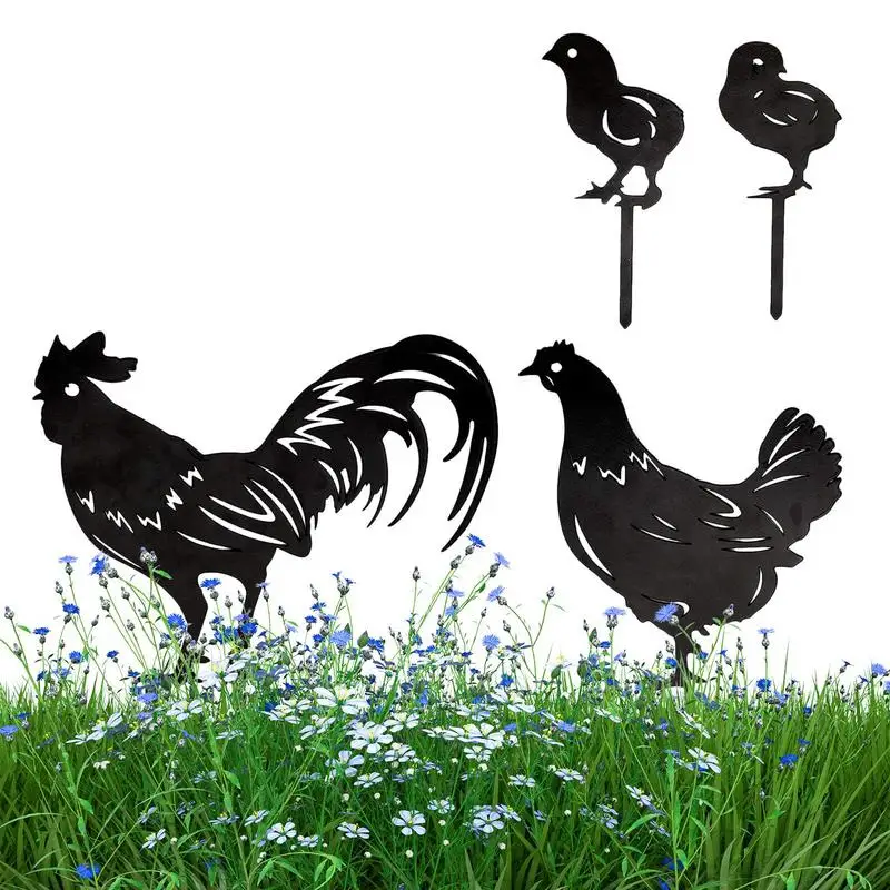 

Metal Chicken Yard Art 4pieces Rooster Hen Stakes Outdoor Decor Animal Silhouette Garden Stakes For Yard Park Walkway Patio Lawn