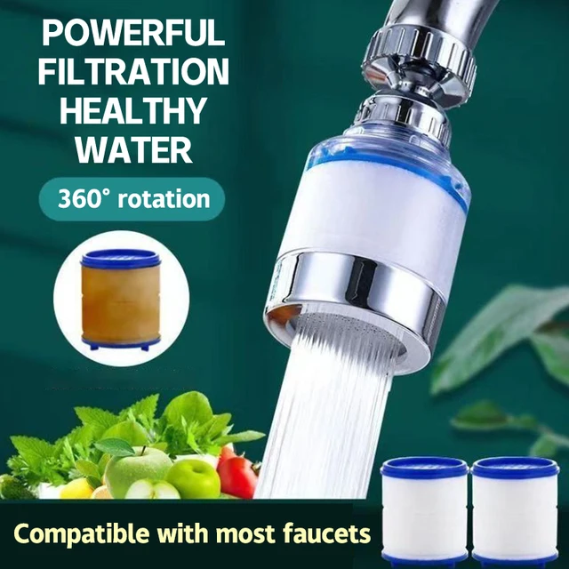 ตัวกรองน้ำก๊อกหมุนได้ 360 องศา พร้อมตัวต่อป้องกันน้ำกระเด็น สำหรับก๊อกน้ำในครัวและห้องน้ำ ช่วยกรองน้ำให้สะอาด