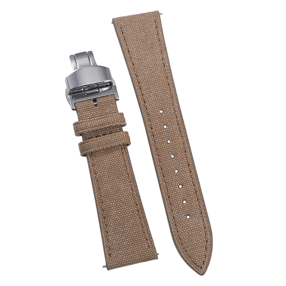 Elegant Canvas & Leather Quick Release Watch Strap - Butterfly Clasp, Tapered Design, 20mm/22mm Wide