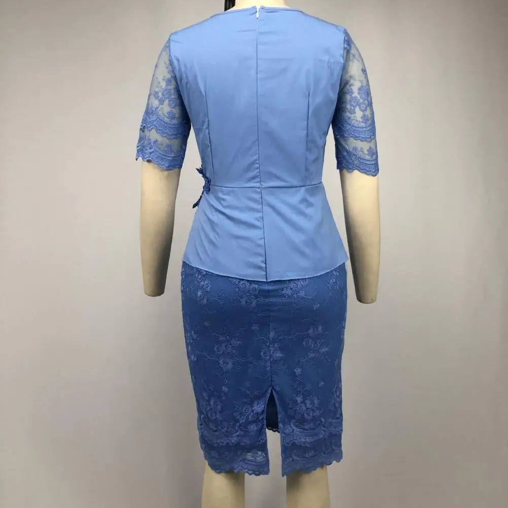 

Women Slim-fitting Dress Elegant Lace Embroidered Sheath Dress with High Waist See-through Detail Women's Knee Length for Formal