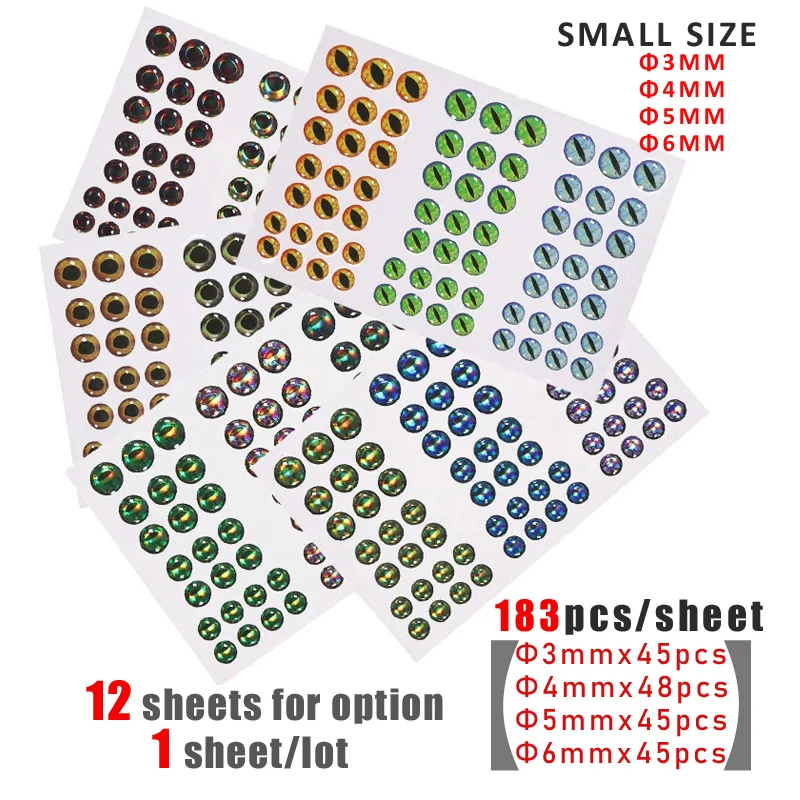 Wifreo 183PCS Holographic 3D 4D Epoxy Fish Eyes For Fly Tying Streamers Fishing Lures Wood Plastic Lure Making 3mm 4mm 5mm 6mm