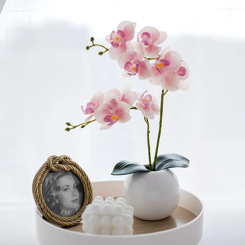 

New Style 46cm Silk Orchid with Leaves Artificial Flower White Butterfly Orchids Fake Flower for Home Wedding Decoration Flores