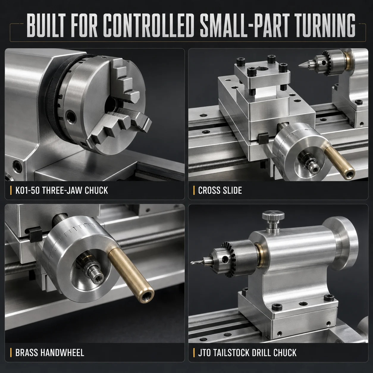Mini Tornio in Metallo 24V 30W a Velocità Variabile con Mandrino a 3 Griffe per Modellismo Fai-da-Te - immagine 5