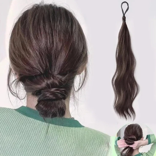 Extensions capillaires synthétiques longues et ondulées, queue de cheval à enroulement automatique, avec élastique en caoutchouc tressé, pour femmes, augmente les cheveux 1