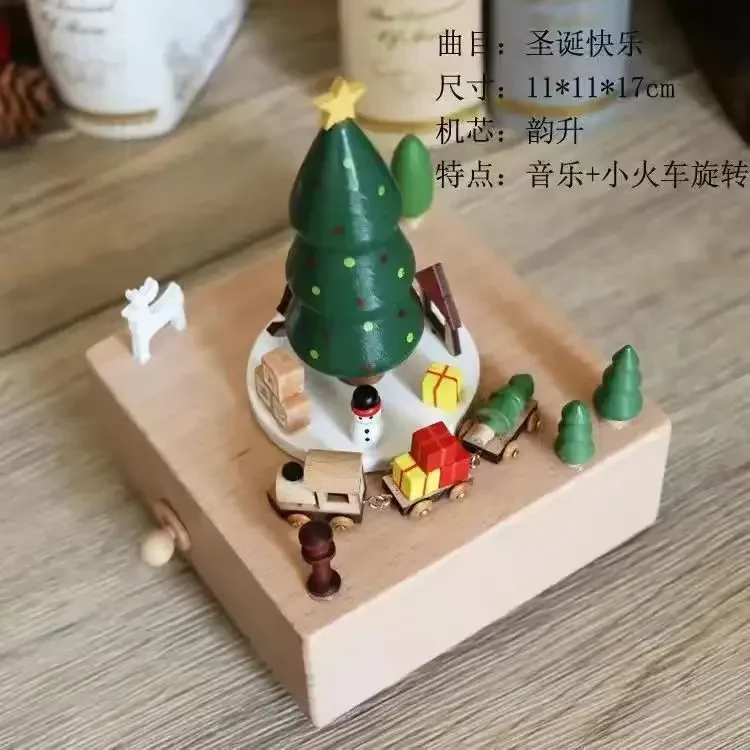 Promotion! Wood Cat Wind Up Music Box, Rotating Mechanism Movement Musical For Birthday Gifts