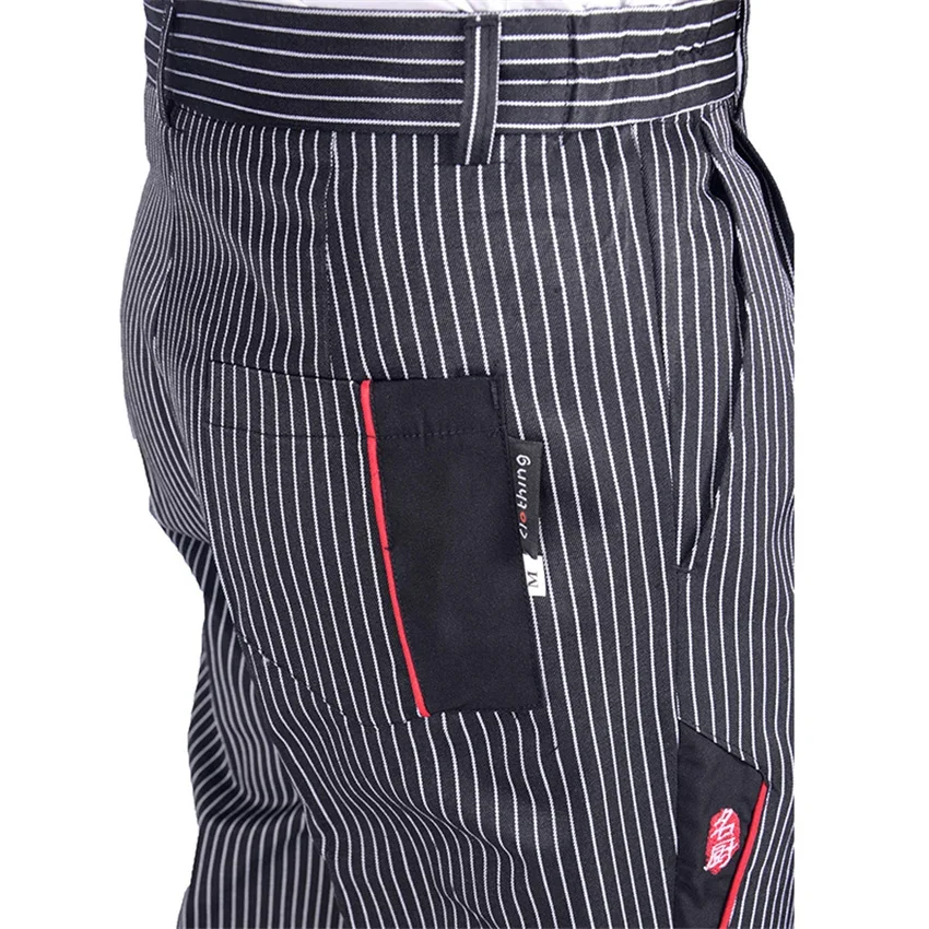 Men's Loose Chef Trousers Food Service Work Wear Stripe Kitchen Restaurant Uniform Cook Pant for Man Chef M-4XL