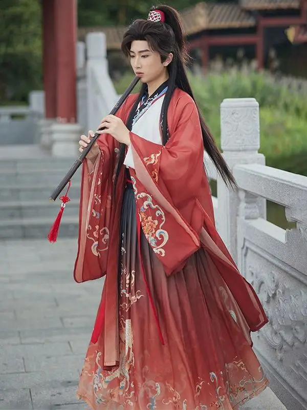 

Weijin Dynasty Hanfu Handover Collar Full Waist Ancient Chinese Traditional Clothing Costume Unisex Suit