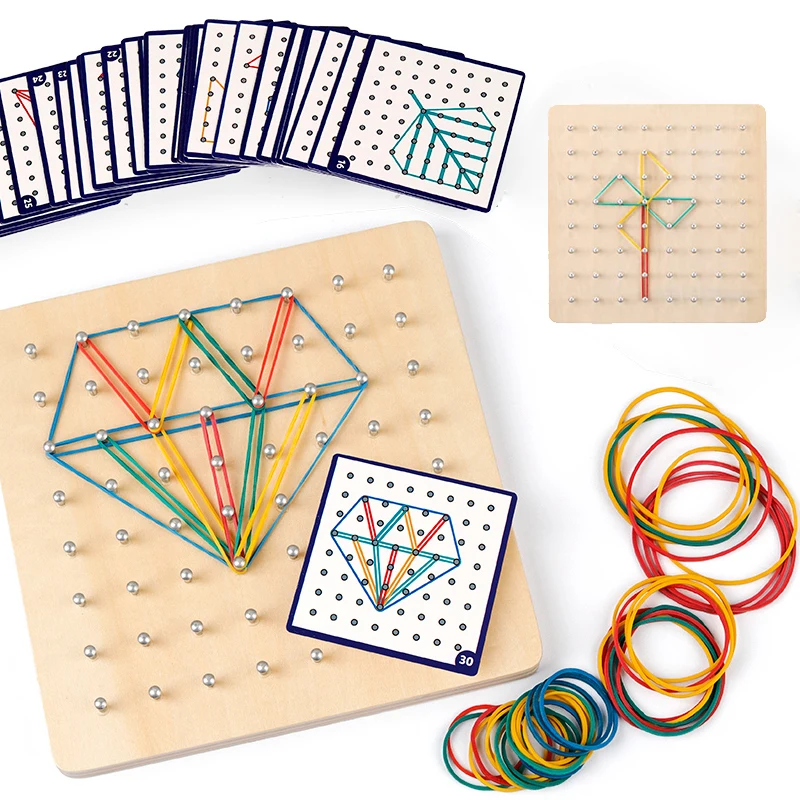 Children Math Geometric Shape Rubber Band Nailboard Games Kids Early