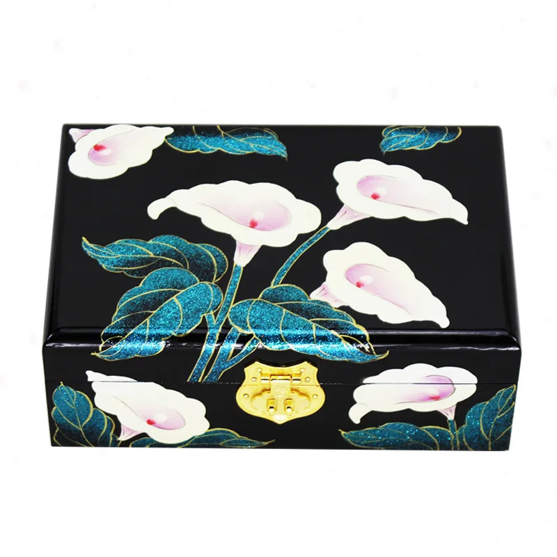 

Pingyao Lacquerware Jewelry Box Wooden Vintage Red and Black Lacquerware Box with Lock Multi-Layer Birthday Bridal Gift Pusher