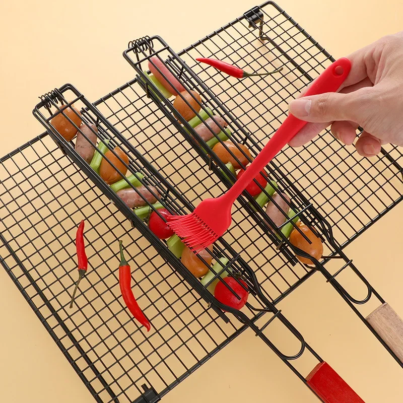 

Barbecue Grill Stainless Steel Non-Stick Grill Basket With Handle BBQ Roast Rack For Home Outdoor Picnic Kitchen Dining Tools