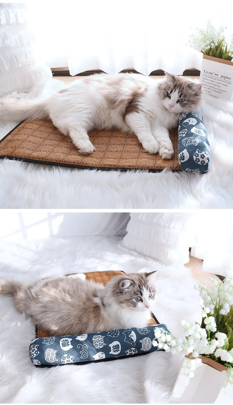 Cat Cooling Mat Natural Rattan Self Cooling Pad For Indoor Pets_voghion.com