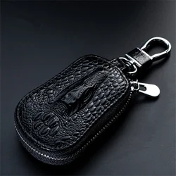 Sleek Leather Key Holder Wallet - Stylish Men's Mini Organizer with Zippered Pouch (Black)