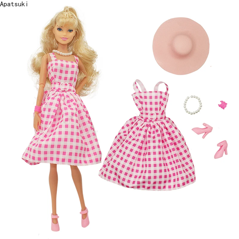 Movie Pink Fashion Clothes Set Per Barbie Doll Outfits Dress Hat Collana Bangle Shoes Outfit 1/6 Dolls Accessori Toys