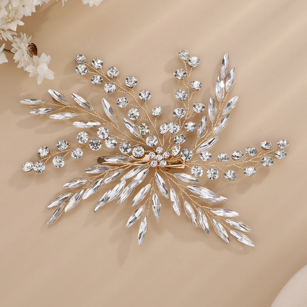 Trendy Rhinestone Gold Silver Bridal Hair Clip Women Girls Chic Party Wedding Hair Accessories Handmade Vintage Headpiece Tiaras