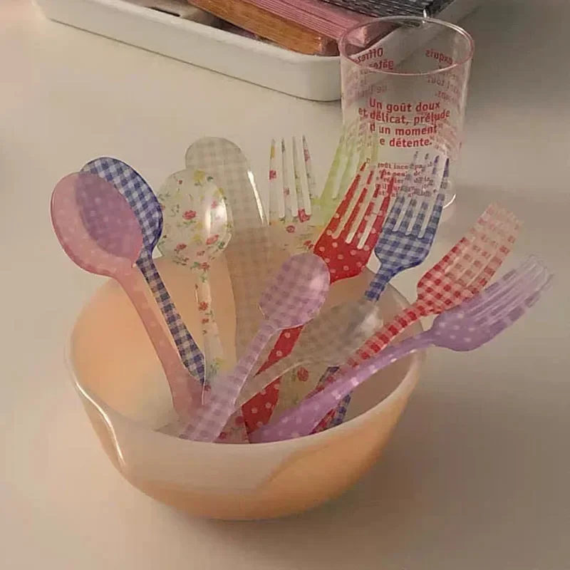 プラスチックフォークとスプーンセット,ストライプメッシュ,食器