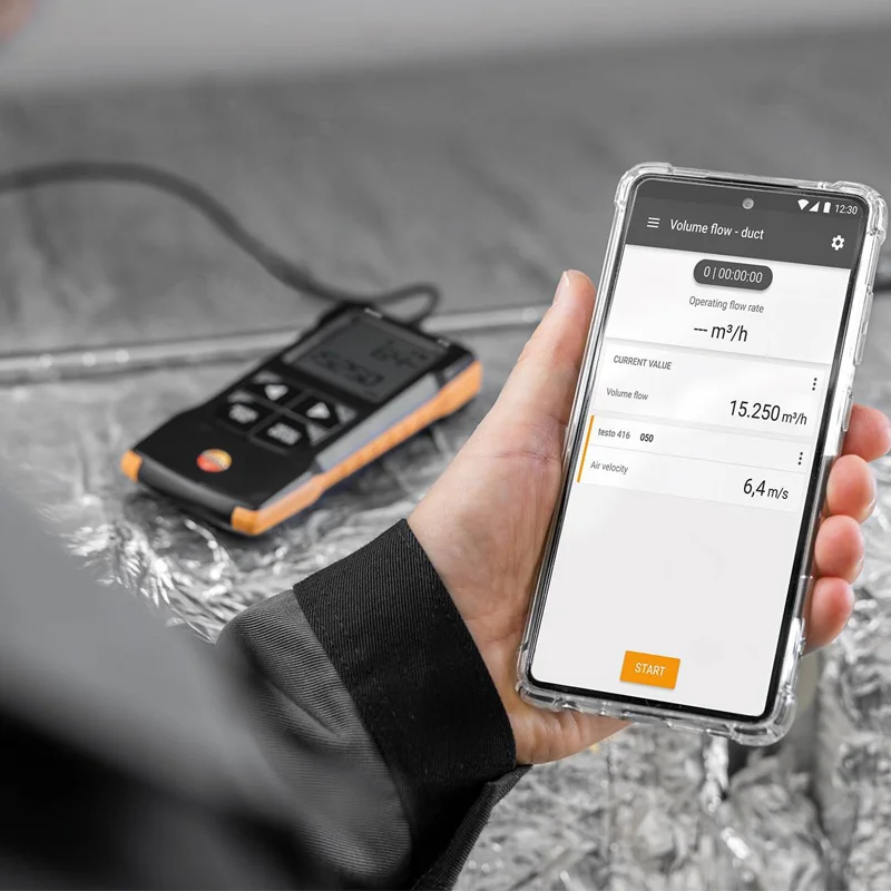 Testo 416 디지털 풍속계 16mm 베인(앱 연결 포함) 0563-0416 iOS/안드로이드용 휴대용 공기 흐름 측정 도구