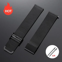 Sleek Stainless Steel Mesh Watch Strap - Modern Milanese Loop Bracelet - 22mm (Black)