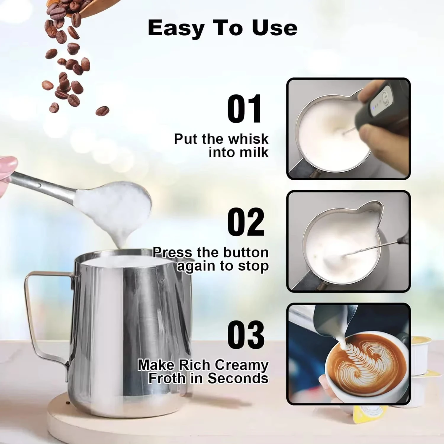 Electric coffee and milk mixer 3-speed rechargeable hand-held mixer Mini coffee foam machine Kitchen tools Eggbeater 4