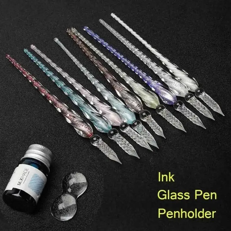 Colored Crystal Glass Dipping Pen Gift Box Gold Powder Colored Ink Signature Pen Friends Classmates Creative StationeryPens Gift
