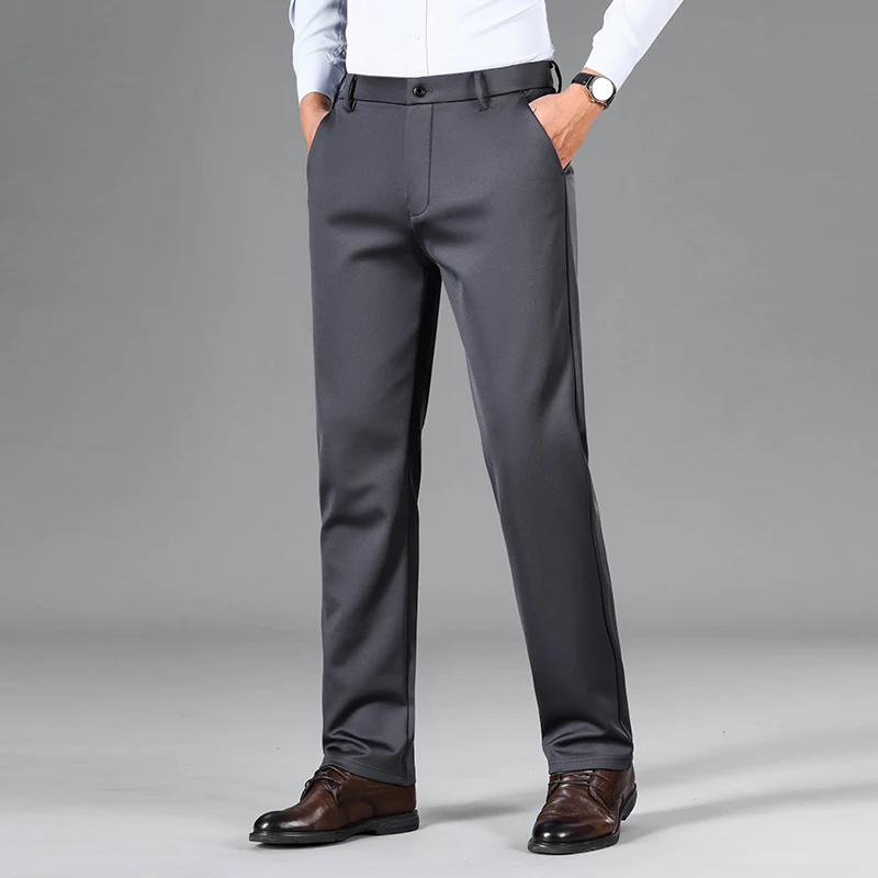 Spring Autumn Button Solid Pockets High Waist Casual Men's Clothing Trousers Trouser Suits Straight Preppy Style Formal Pants