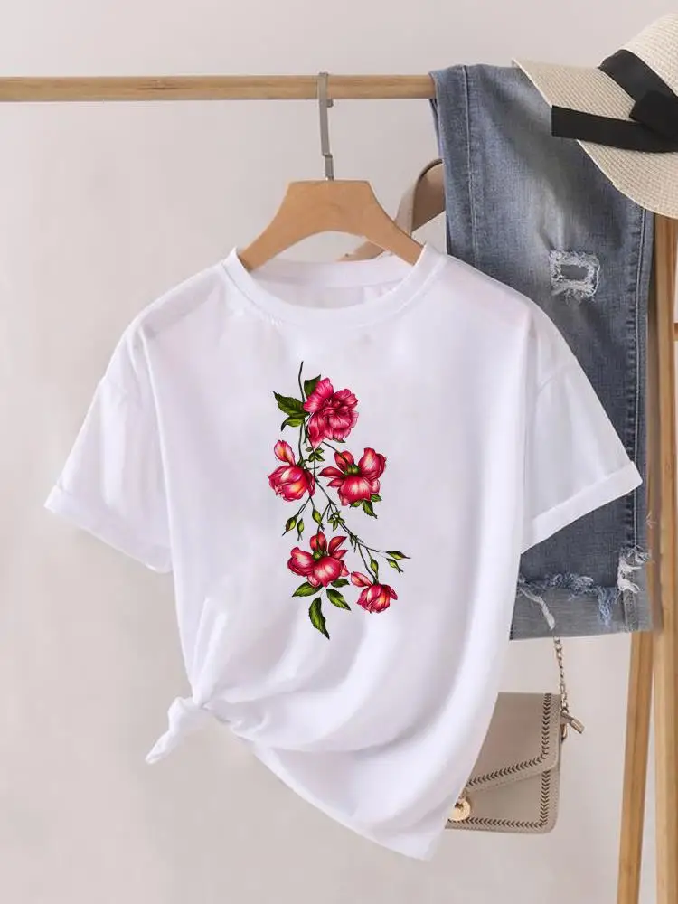 thumbnail image 1 of Camiseta estampada de manga corta para mujer, ropa con estampado de flores dulces de los años 90, Top para mujer, camiseta para mujer, ropa con cuello redondo, 1 of 5