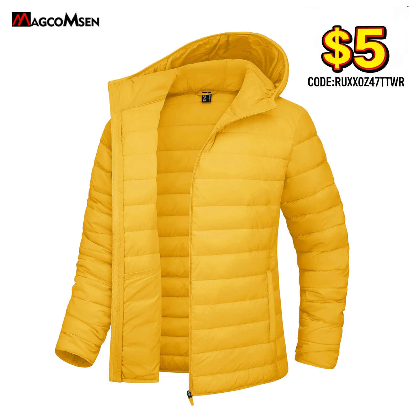 Doudoune Légère MAGCOMSEN Jaune à Capuche pour Homme