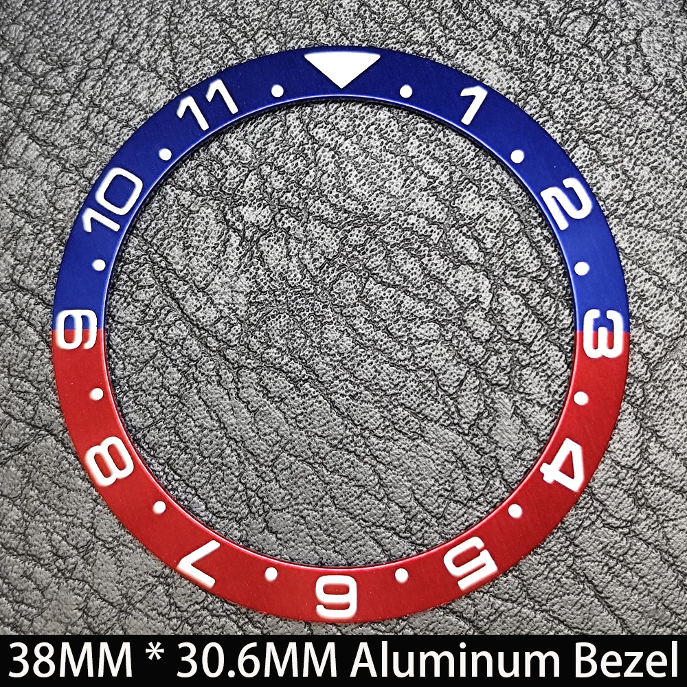 Elegant Blue Luminous Bezel GMT and Diving Watch Insert, Sloping 38mm x 30.6mm Ceramic/Aluminum