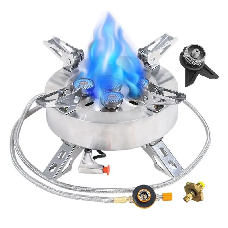 

12800W Camping StoveHigh Power Gases Burner Windproof Backpacking Stove 5-Core Split Stove with Piezo Ignition Adapter