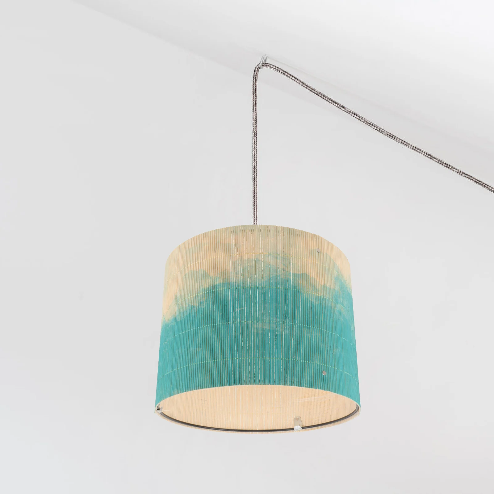 Drum Rattan Pendant Lights E27 Painting Bamboo Lampshade Vintage Gradient Chandelier Lamp Cover Cylinder Light Accessories