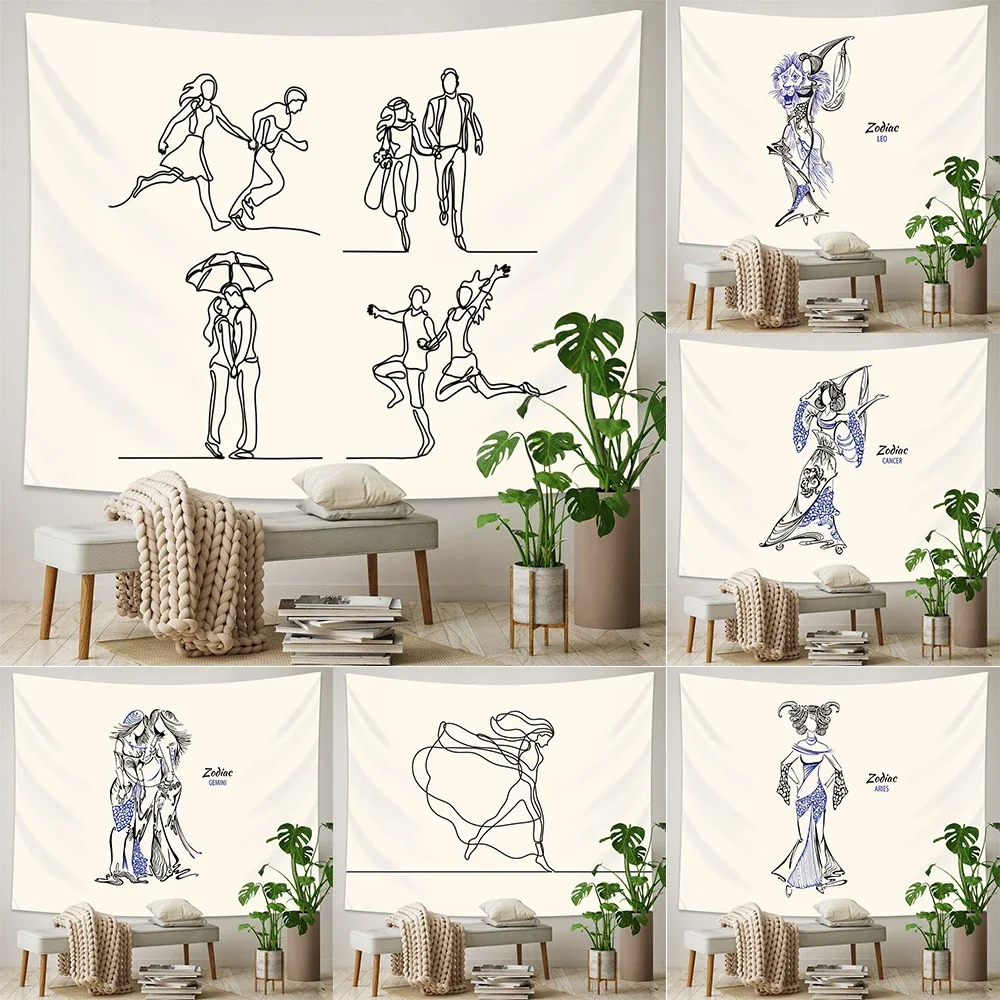 

Abstract Psychedelic Line Men and Women Art Print Pattern Tapestry Home Living Room Bedroom Wall Decor Background Cloth Tapestry