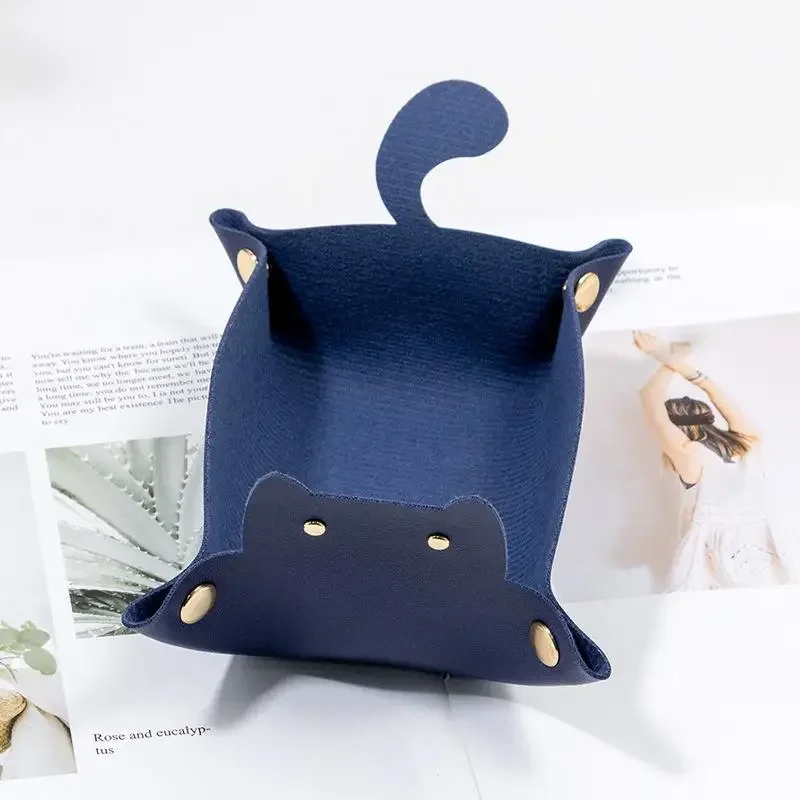 Rordigo Vassoio da 3 pezzi in pelle a forma di gatto, vassoio portagioie per tavolino da caffè, organizer da scrivania, vassoio raccogliere, durevole, facile da usare, ca. 13 x 1