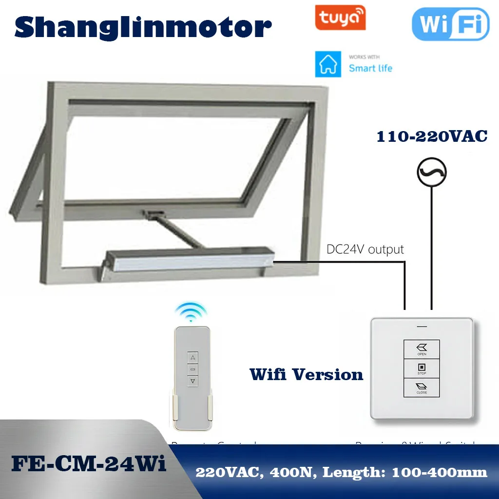 Tuya WiFi Smart Window Opener 100-240V Wireless Controller DC24V Actuator Kit Rain Sensor Support Smart Home APP Chain Motor Hub