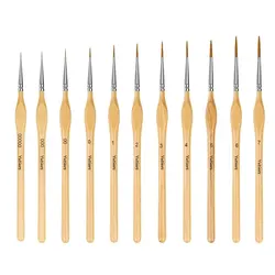 Precision Miniature Paint Brushes Set with Triangular Grip Handles - 11-Piece Fine Tip Art Collection (Wood color)