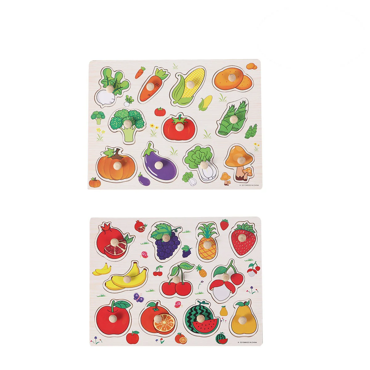 

2 PCS Toddler Puzzle Knob Puzzles Peg Wooden for Toddlers Kids Three-dimensional