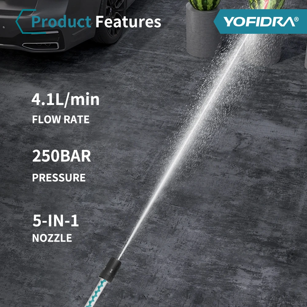 YOFIDRA 250Bar Brushless High Pressure Car Washer Gun 3 Gear Electric Garden Washing Water Wash Spray Gun for Makita 18V Battery 4