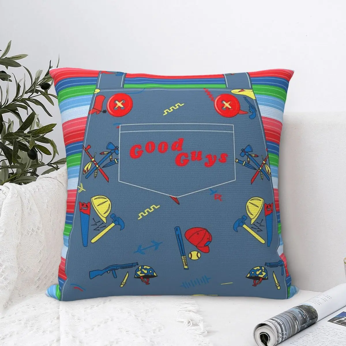 GoodGuysChildsPlayChuckyKillerDollOverallsSquarePillowcase