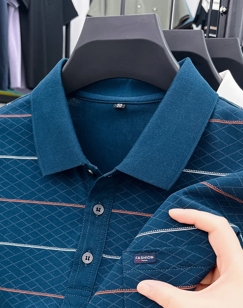 Luxury brand plaid jacquard short sleeve polo shirt fashion letter embroidery pocket classic stripes trend men's new T-shirt top 15 Sa3dc5eecfdab4657a9ba15910e058cc1I