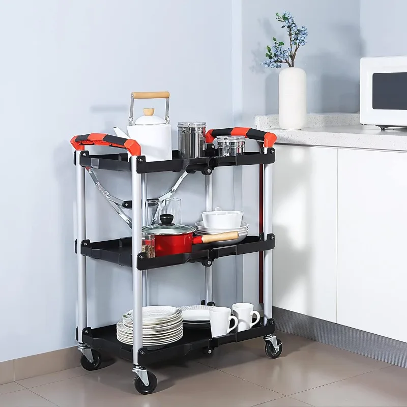 

Folding Utility Portable Rolling Collapsible Service Cart With Wheels Kitchen Island Storage & Organization Furniture Home