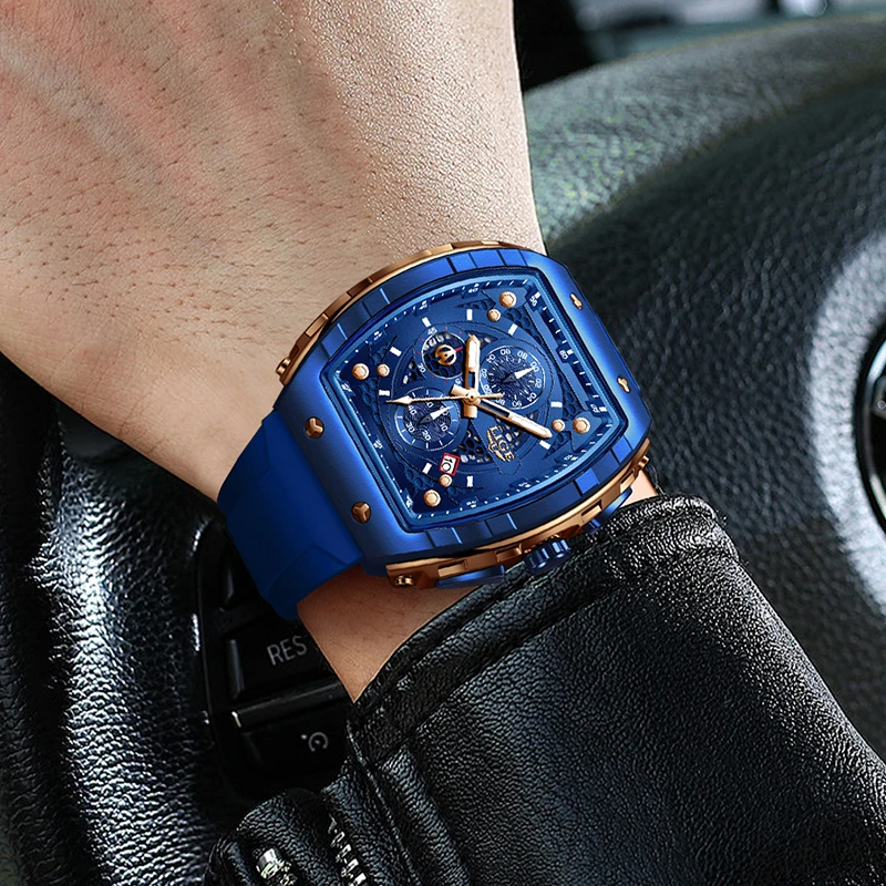 LIGE Casual Sports Watch for Men Square Silicone Waterproof Luminous Men Watch Top Brand Luxury Quartz Chronograph Reloj Hombre