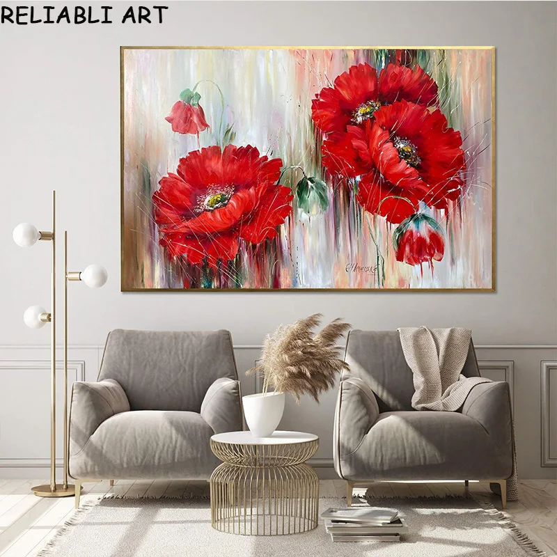 Modern Abstract Red Poppy Flower Canvas Painting Poster E Stampe Wall Art Pictures For Living Room Home Decor No Frame