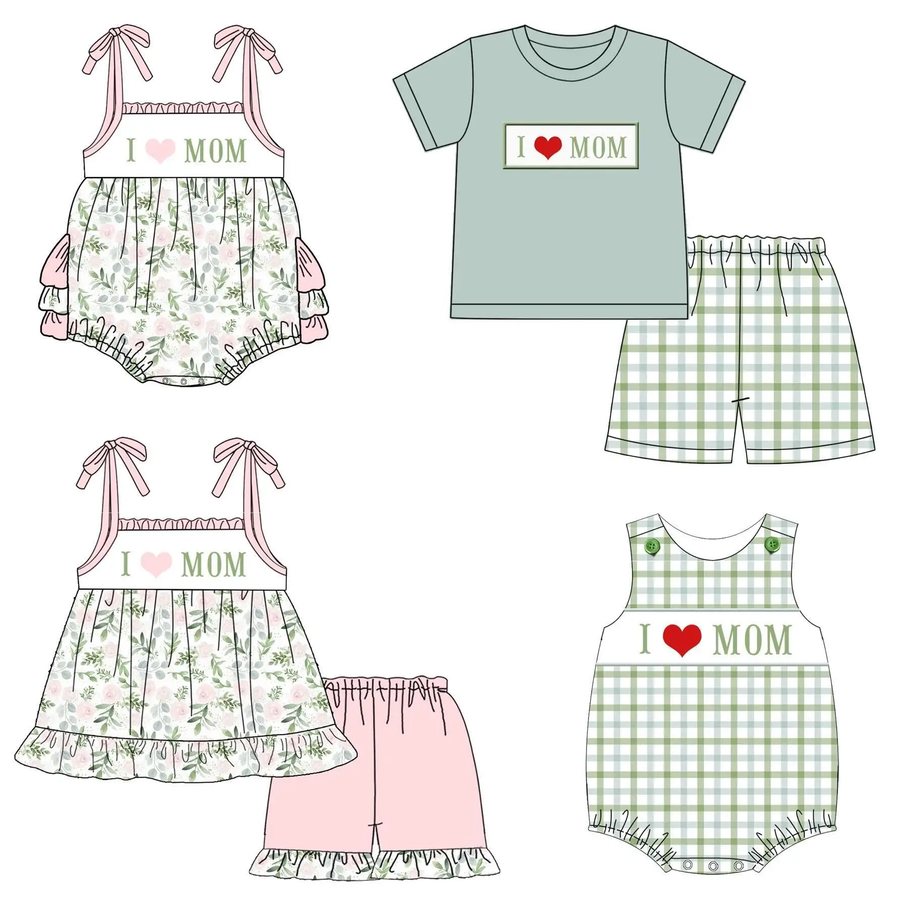 valentines day kids clothes children clothing i love mama print short sleeve set cute baby romper brother sister matching outfit