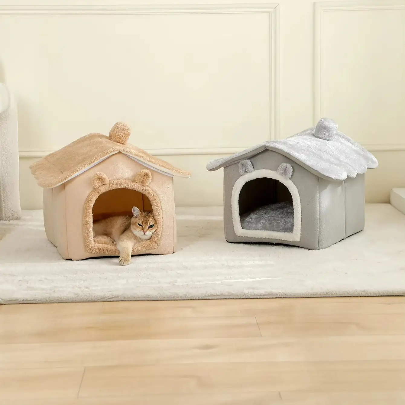 Lit-canapé pliable et lavable pour chat, avec coussin amovible, idéal pour les petits chiens et chats. Coussin doux en forme de tente, adapté aux quatre saisons._voghion.com