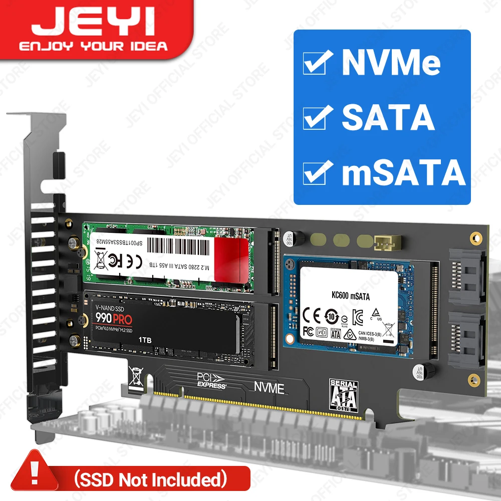 Jeyi nvme ngff and msata ssd pcie 4 0 3 0 adapter card 3 in 1 m 2 nvme