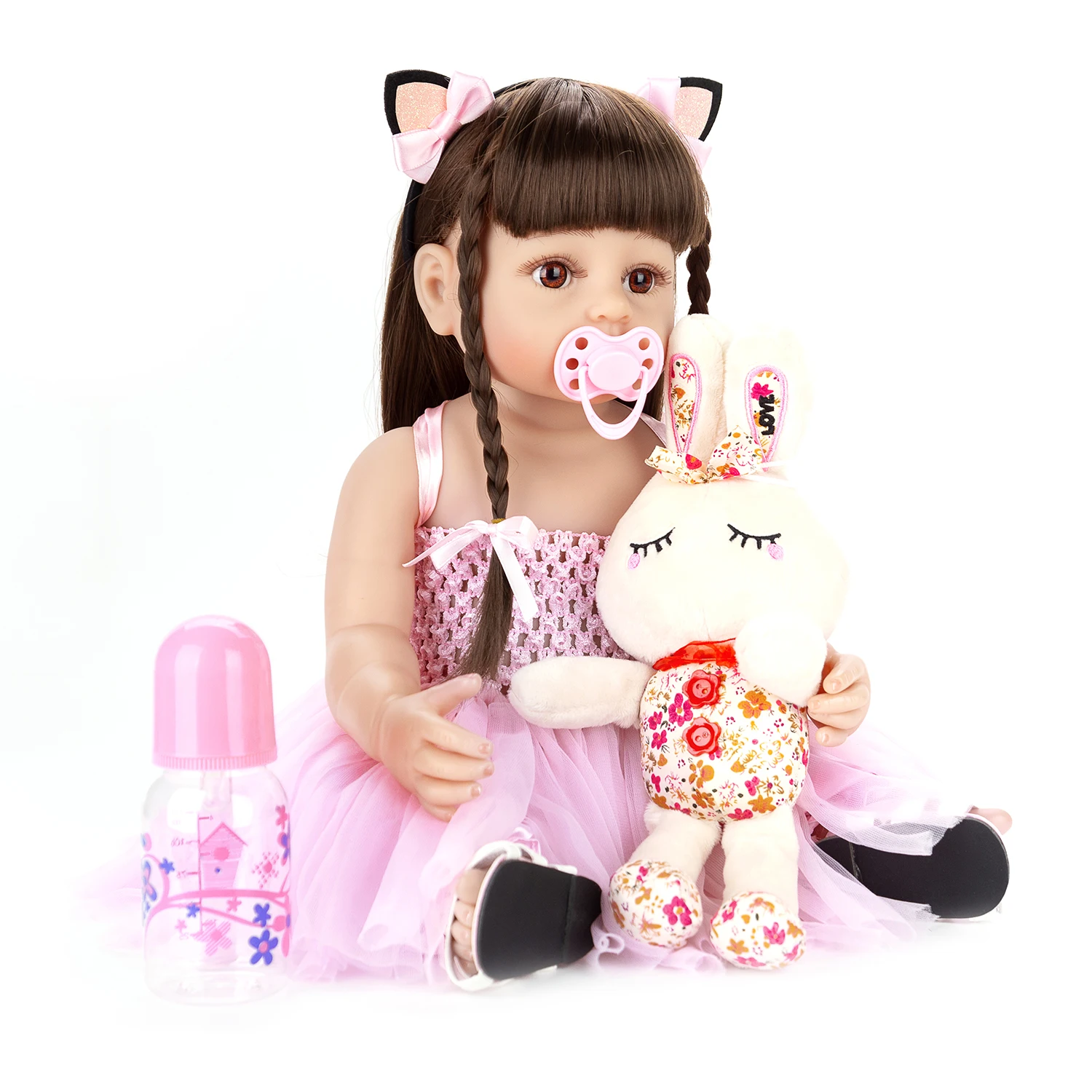 Bonenca Bebê Reborn Menina 100% silicone pode dar banho criança presente  Original (Girafa Boneca 48CM)