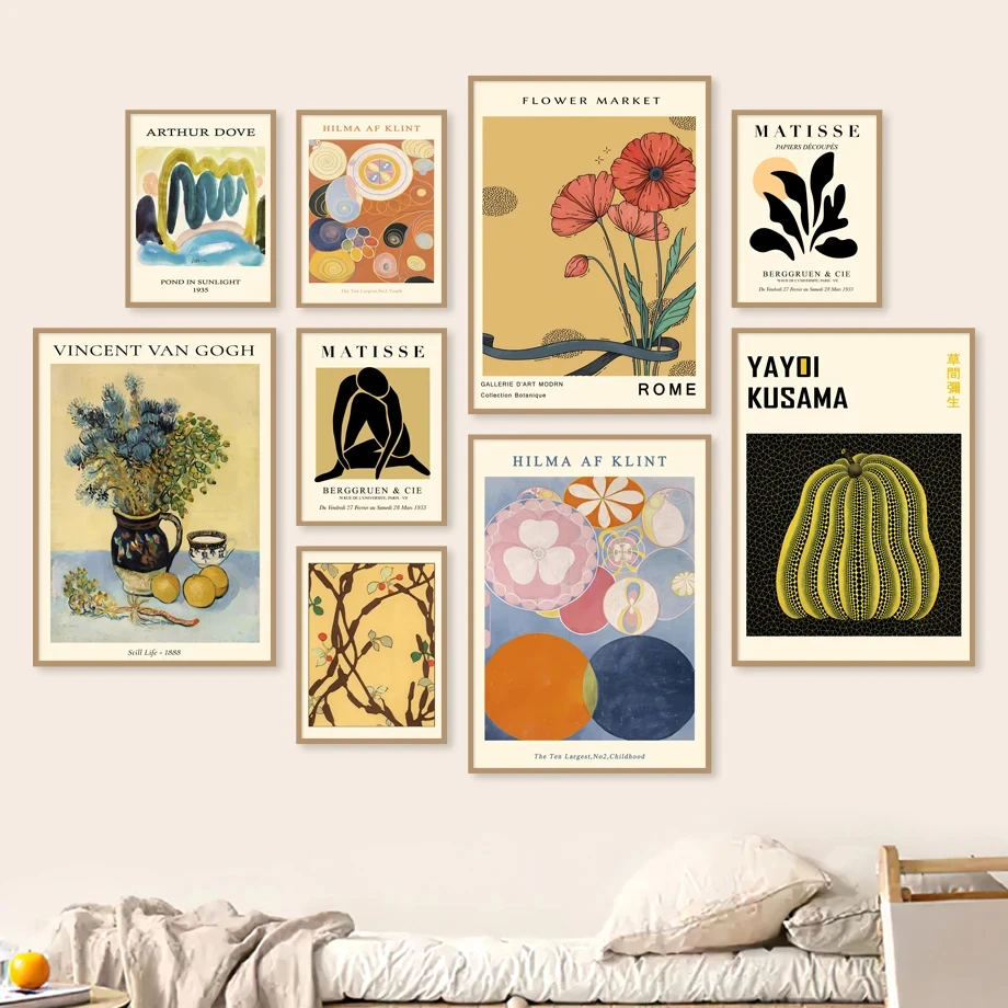 Abstract Matisse Van Gogh Flower Market Yayoi Kusama Paul Klee Print Wall Art Canvas Painting Poster Gallery Living Room Decor