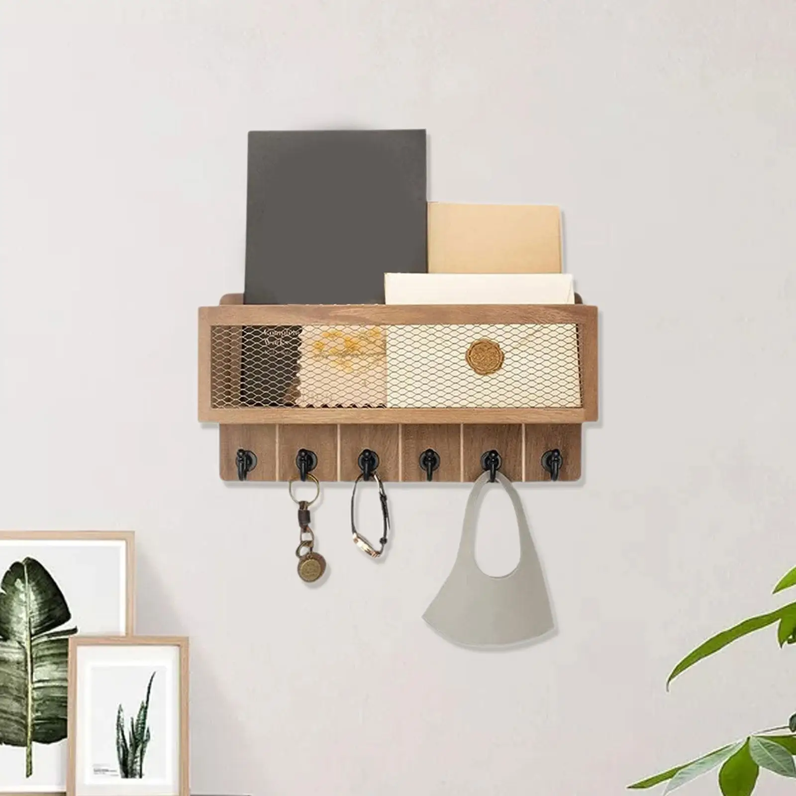 Organizer na klucze i listy, drewniany wieszak na klucze do montażu na ścianie, do biura, przedpokoju, holu, salonu.