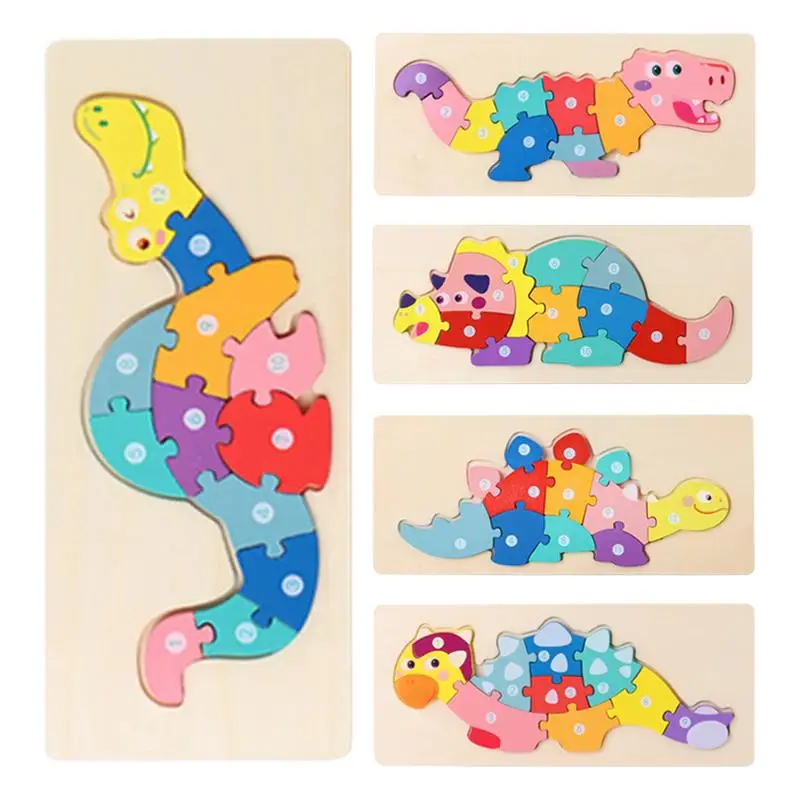 

Wooden Animal Puzzle Dinosaur Design Stacking Toys Adorable Funny Colorful Montessori & Stacking Toys For Preschool STEM