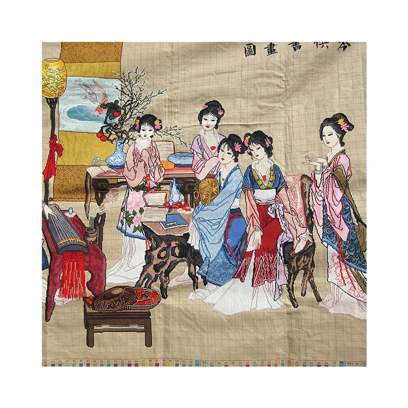 Cross Stitch finished Qin, chess, calligraphy and painting large-scale twelve gold hairpins