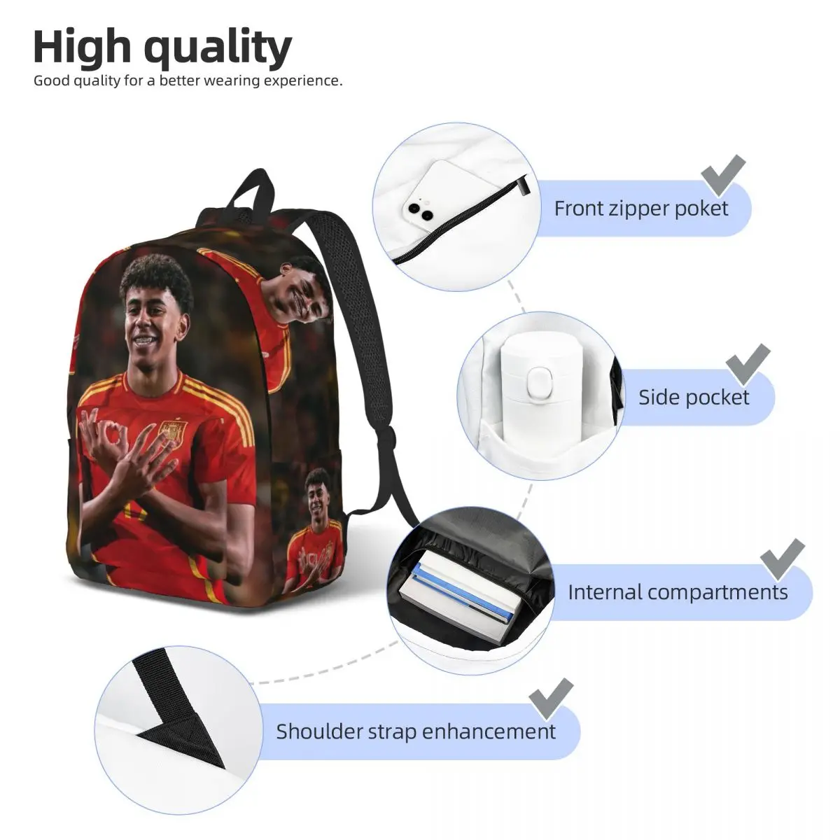 Lamine Y-Yamal Fashionable and avant-garde, fully printed, comfortable student backpack for carrying. 5